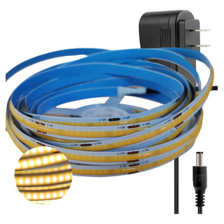 Tira De Luz Led Flexible Cob 5m 12v Luz Calida + Eliminador Tira De Luz Led Flexible Cob 5m 12v Luz Calida + Eliminador