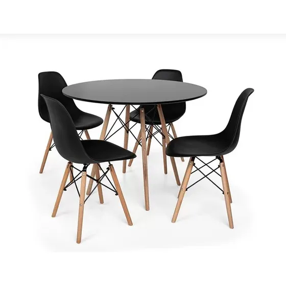 Kit Mesa Jantar Eiffel 90cm Preta + 4 Cadeiras Eames Eiffel