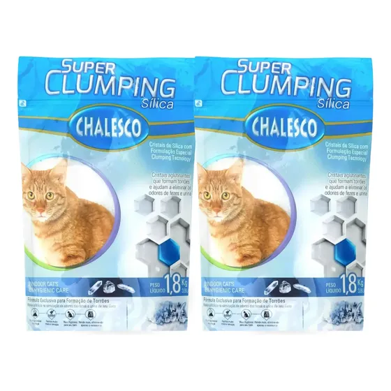 Kit 2 Areias Higiênicas Gatos Sílica Clumping Chalesco 1,8kg