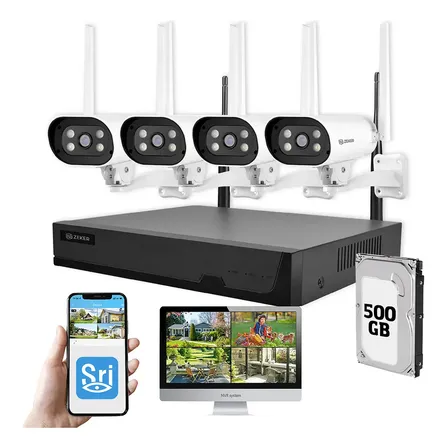 Kit Nvr Camaras Zeker Seguridad Exterior 2mp Fhd 1080p Impermeable Ip66 + Disco Duro 500gb Color Blanco