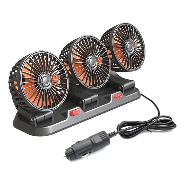 Ventilador Para Carro De Tres Cabezales Rotación Libre - 12v