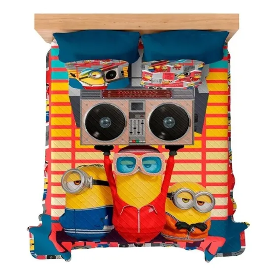 Colcha Edredon De Minions Matrimonial Con Fundas Doble Vista