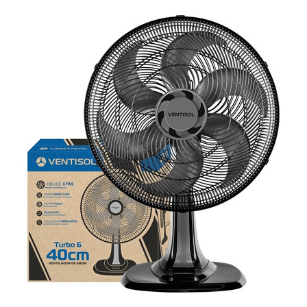 Ventilador De Mesa Oscilante 40 Cm 6 Pás Turbo Preto Ventisol Ventilador De Mesa Oscilante 40 Cm 6 Pás Turbo Preto Ventisol