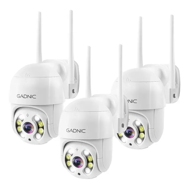 Kit X3 Cámaras De Seguridad Wifi Gadnic Inalámbrica Full Hd Motorizada Ip66 Blanco