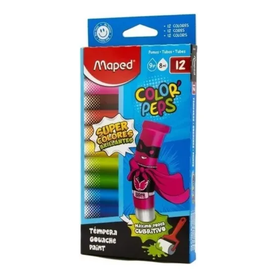 Caja X 12 Temperas Maped Color Peps 9 Gr 8 Ml 