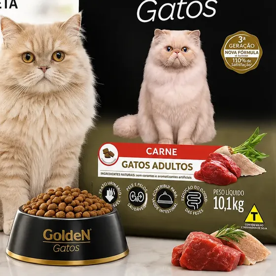 Raçao Golden Para Gatos Adultos Sabor Carne 10,1kg + Brinde!