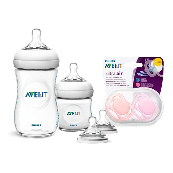 Combo Avent Natural Mamaderas 125ml+260ml+2chupetes+2tetina Color Blanco Anticolicos