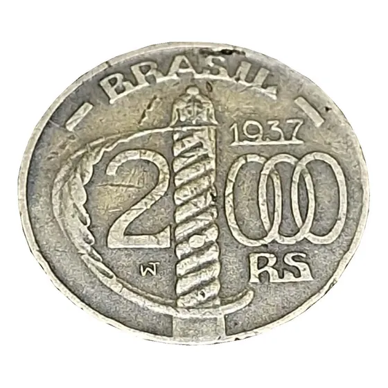 Moeda Antiga 2000 Reis 1937 Reverso Invertido