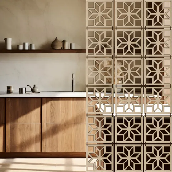 Panel Divisor De Ambientes Cortina Calada Separador Madera