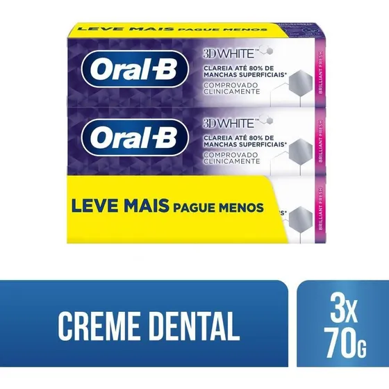Pasta de dentes Oral-B 3D White Brilliant Fresh em creme pacote x 3 70 g