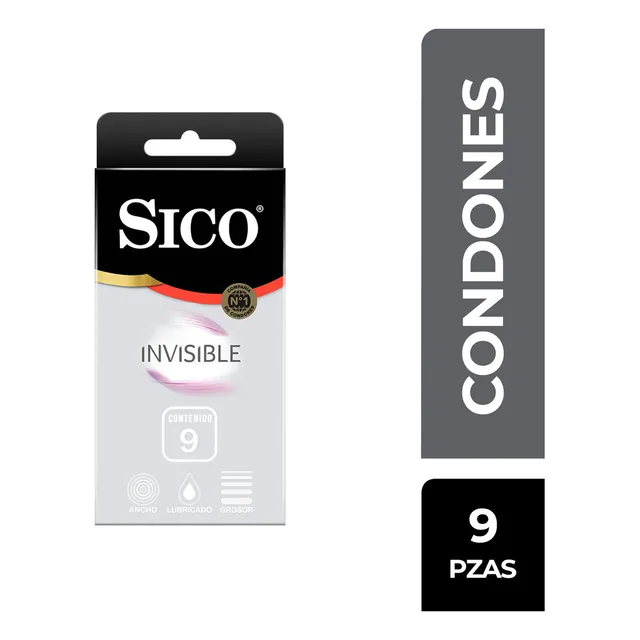 Sico® Invisible, Condones Extra Delgados, caja de 9 pzas