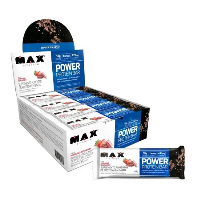 Power Protein Bar 41g Display Com 12 Unid Max Titanium Sabor Morango Sensation Power Protein Bar 41g Display Com 12 Unid Max Titanium Sabor Morango Sensation