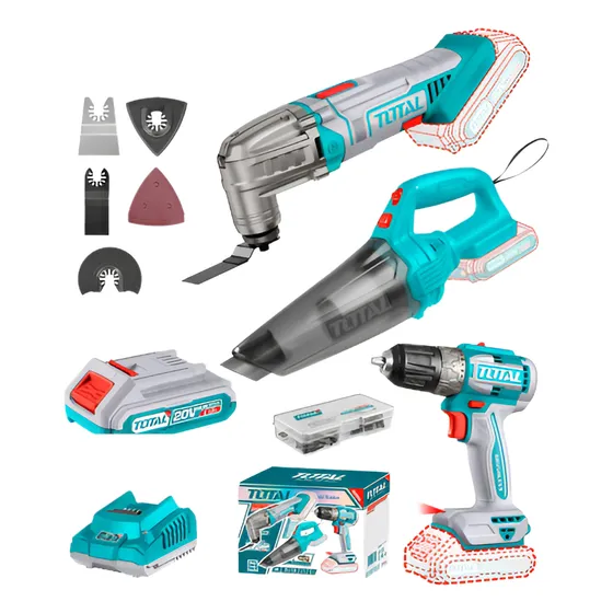 Kit Taladro + Aspiradora + Multiuso Inalámbrico 20v Total