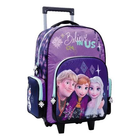 Mochila Frozen Relieve Con Carro 18 Pulgadas Wabro 57817 Color Violeta 57817 Diseño de la tela Estampada