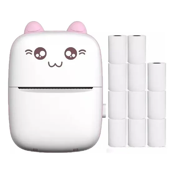 Mini Impresora Térmica Portátil Bluetooth Gatito + 11 Rollos