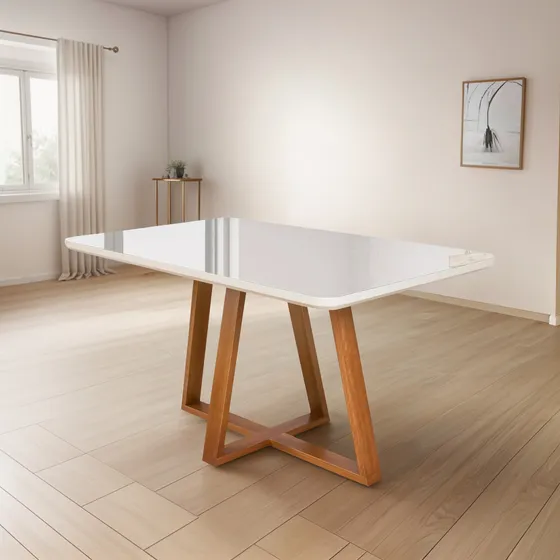 Mesa De Jantar 1.20 X 0.80 Base Madeira Bruta Mel 4 Lugares
