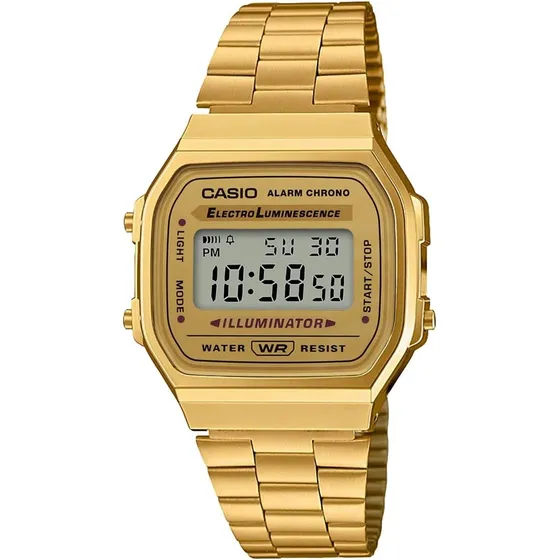 Reloj Casio A-168wg-9 Vintage Unisex Color de la correa Dorado Color del bisel Dorado Color del fondo Dorado
