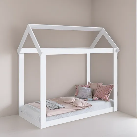Mini Cama Infantil Casita Con Techo Para Colchón 150x70cm