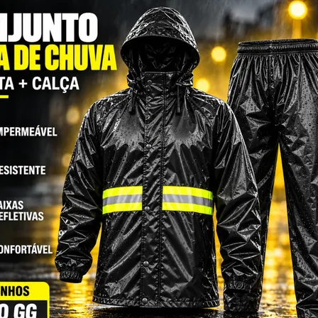 Capa De Chuva Motoqueiro Motoboy Moto Conjunto Impermeável Preto G
