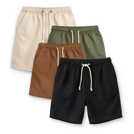 Kit 4 Bermudas Masculinas Linho Cós Elástico Cordão