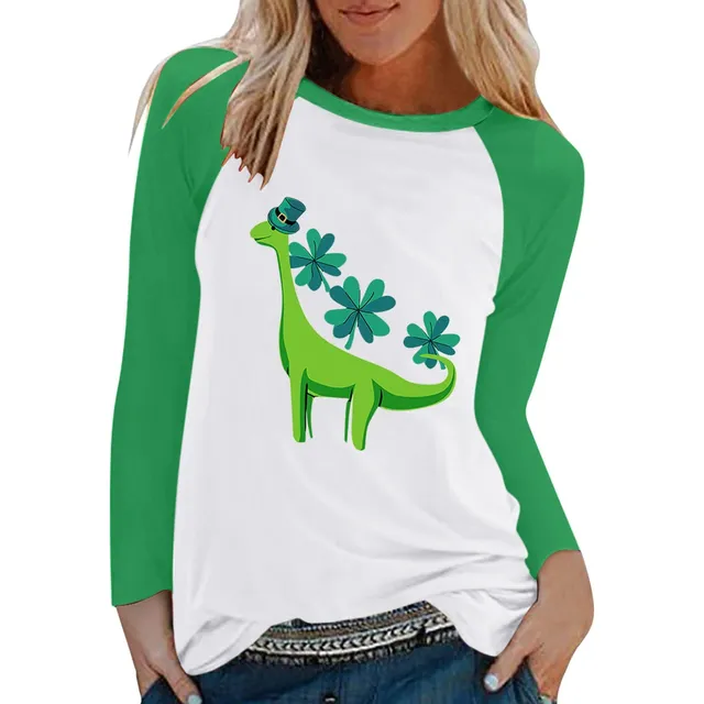 Calle Mujer Patrick's Day Top Camisa Estampado Cuello Manga