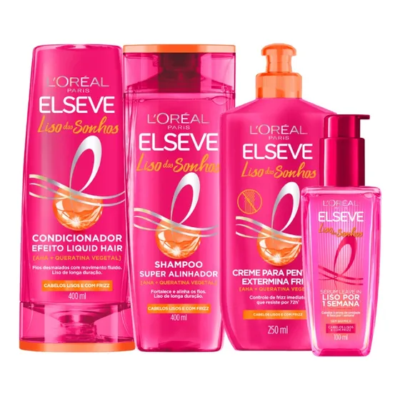 Kit Elseve Sh + Cond 400ml + Sérum + Creme Liso Dos Sonhos
