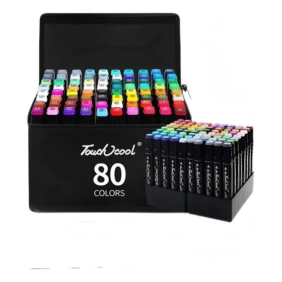 Jl 80 Cores Canetinhas Coloridas Ponta Dupla Estojo Com Base