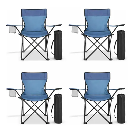 Silla Plegable Portatil De Playa Alberca Camping Pesca 4 Pz Gris/azul