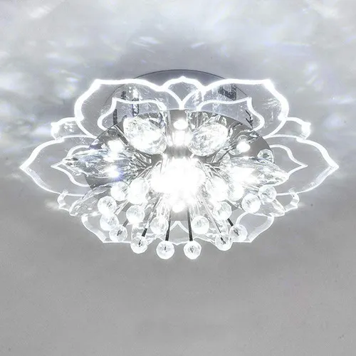 * Lámpara De Techo Led De Cristal C/forma De Flor, Blanco