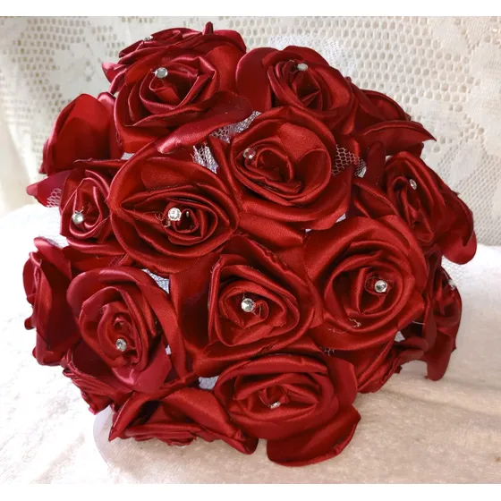 Buquê De Noiva Artificial Marsala Artesanal Para Casamentos
