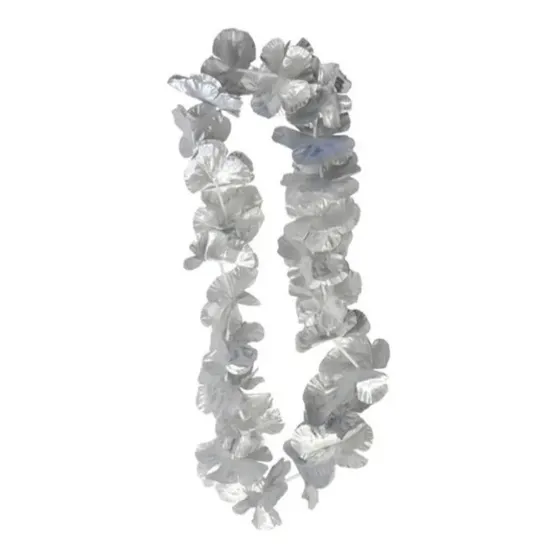 Collar Hawaiano Plateado Grande Cotillón Cumpleaño Año Nuevo Plateado