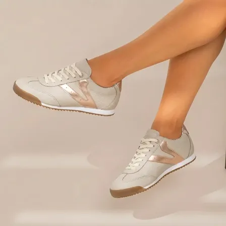 Tênis Feminino Couro Legítimo Casual Clássico Retrô Offwhite