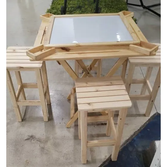  Mesa De Domino Plegable Blanca De Madera Con Porta Vasos