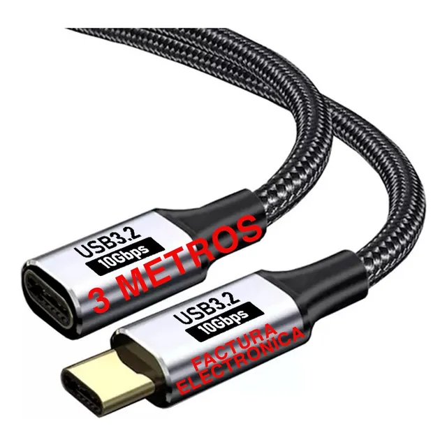 Cable Extension Usb Tipo C Macho Hembra 3m Carga Datos Video