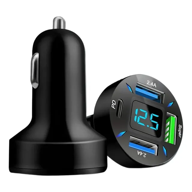 Cargadorfast Carro/voltímetro 4/1 Usb/pd Para iPhone/android