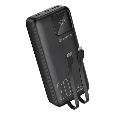 Power Bank 20000mah Turbo 22.5w Cabo Embutido Portátil Preto