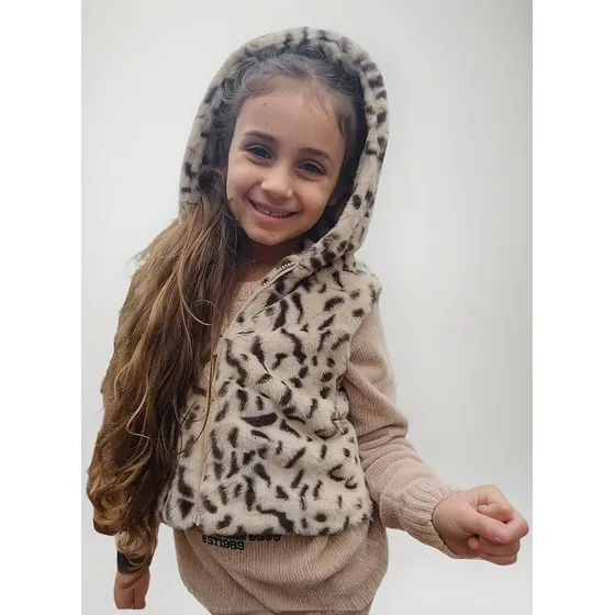 Chaleco Peluche Capucha Animal Print Campera Abrigo