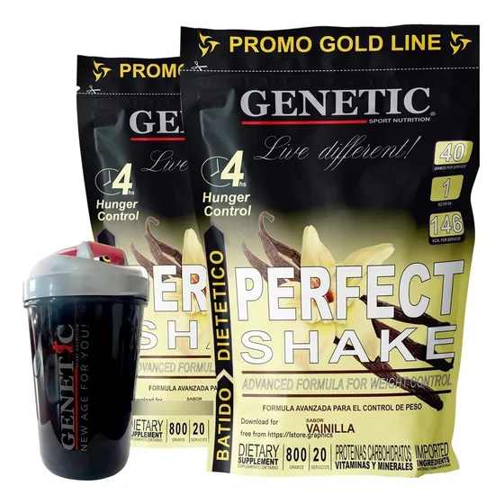 2x1 Batido Reemplaza Comidas Perfect Shake 800g Vaso Genetic
