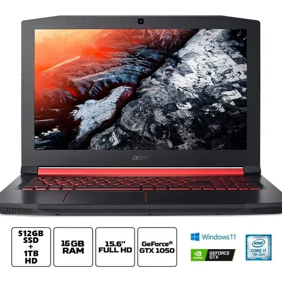 Notebook Gamer Acer Nitro5 I7 Ram16gb Ssd512gb Hd1tb Gtx1050 Preto