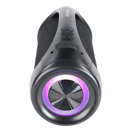 Bocina Portátil Aiwa AWS600BT Cilíndrica Negro, 600W, Bluetooth, USB, Resistente al Agua, Con Luces LED