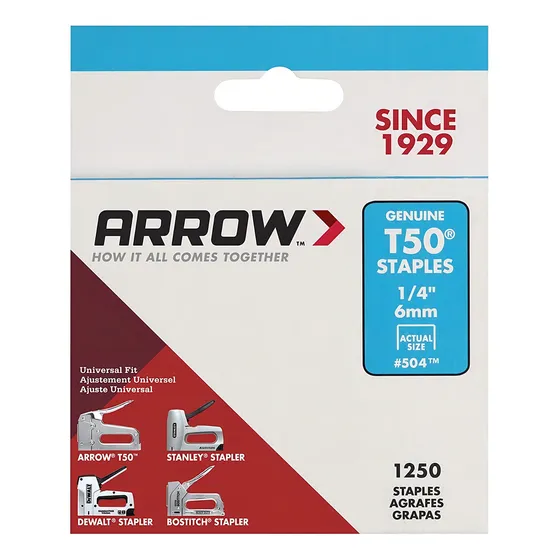 Grapas Arrow T50 1/4 (6mm) Caja 1250 Unidades 50424sp
