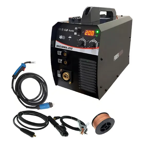 Soldadora 2 en 1 Mig y Electrodo 200 Amp con Gas o Sin Gas P 220V Welplus Leyeemig200