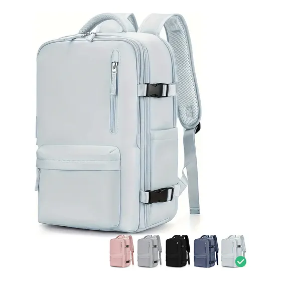 Mochila De Viaje Impermeable Avión Aprobado Capacidad De 40l Color Celeste Diseño De La Tela Lisa