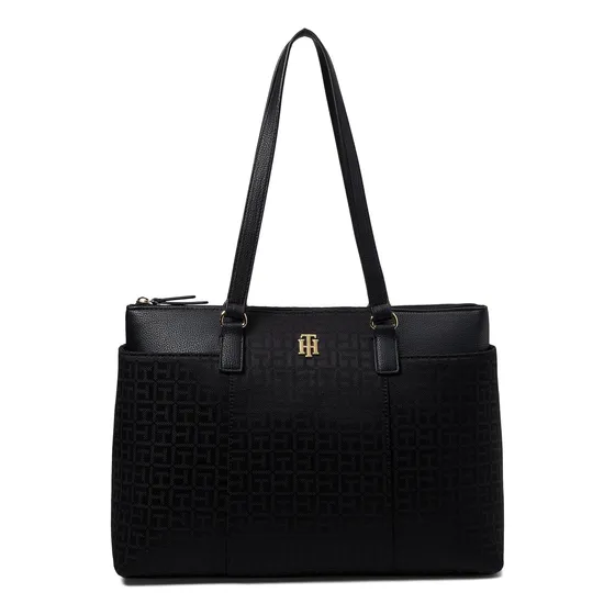 Tommy Hilfiger Evelyn Ii Tote-square Monogram Jacquard Negro