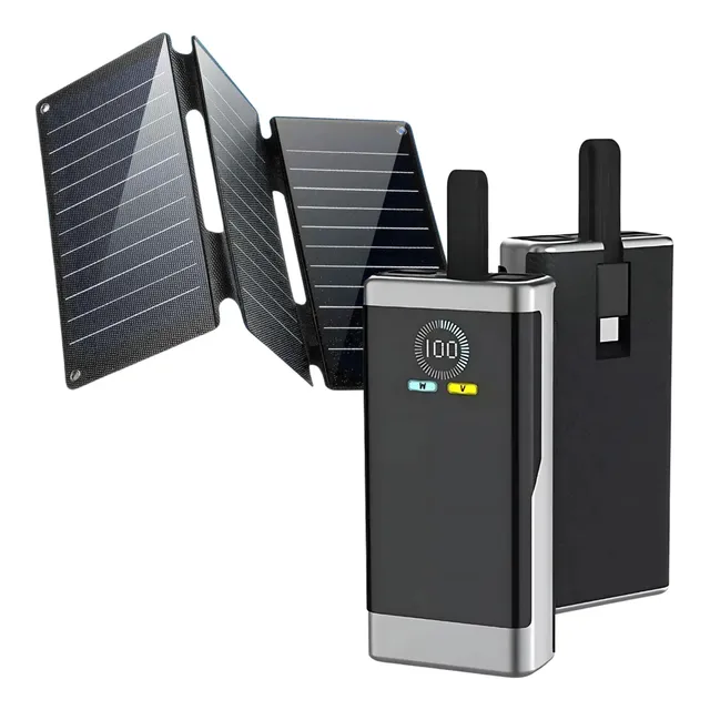 Power Bank 20,000mah 45w Carga Rapida + Panel Solar 21w Negro