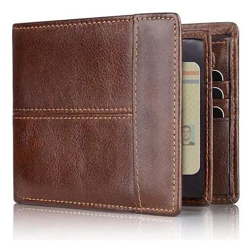 Haifei Cartera Hombre Piel Genuina Cartera Antirrobo Rfid