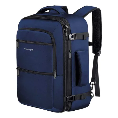 Mochila De Viaje Expandible Gran Capacidad Aprobado Por Avión 10kg Antirrobo Impermeable Color Azul Vancropak 1214 color azul diseño lisa 40L