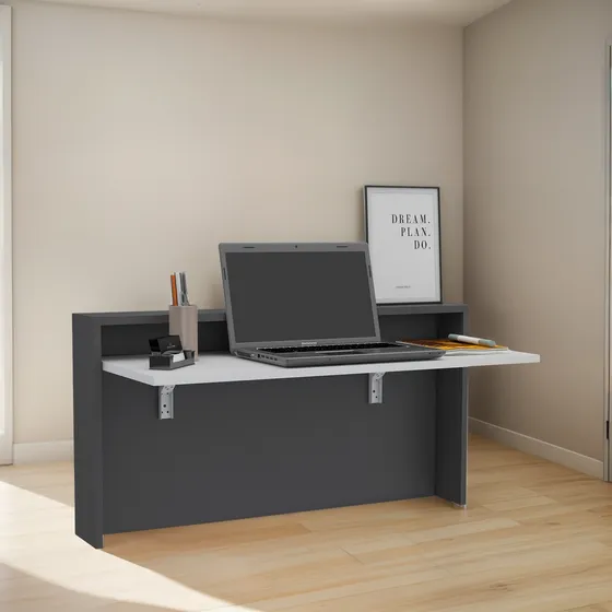 Escritorio Abatible De Pared Fm-040b Blanco Y Plomo
