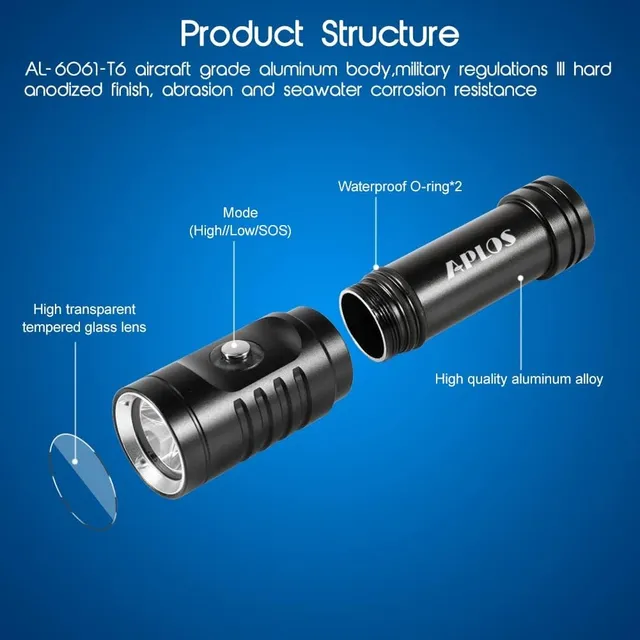 Linterna 1050lm Submarina Buceo Sumergible Aluminio 100mts