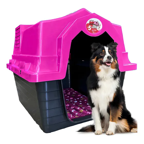 Casa Casinha Plástica Cachorro Número N 5 + Colchao Grande Cor Rosa